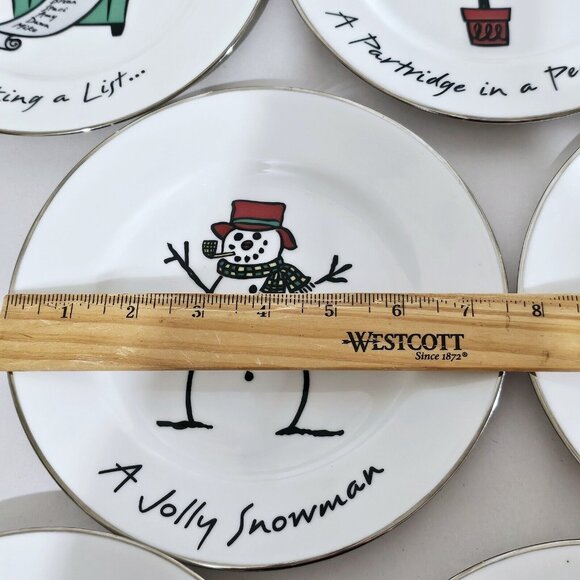 Holiday Snack Dessert Plates 7.5" reindeer partridge wreath bells 6pc Christmas - Picture 12 of 12